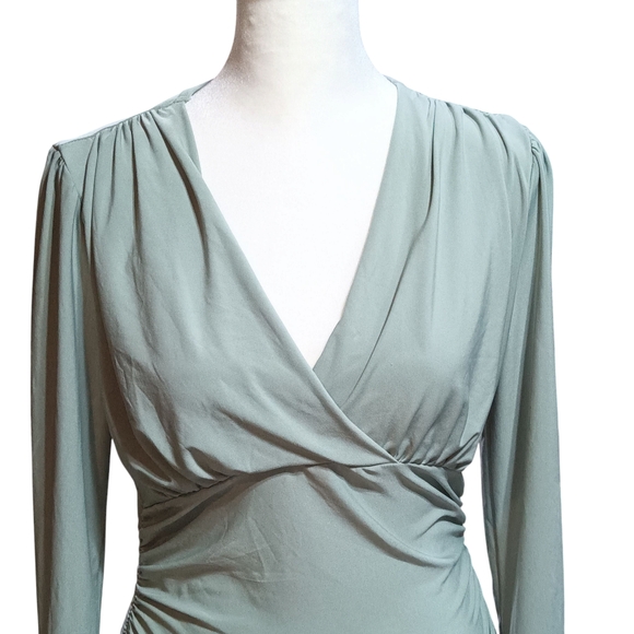 NWT Mynta Elegant Blouson Blouse in Light Green Women's S Petite Faux Wrap Top - Picture 3 of 10